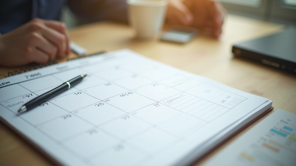 Calendar or timeline showing review checkpoints and decision adjustment cycles over 90 days
