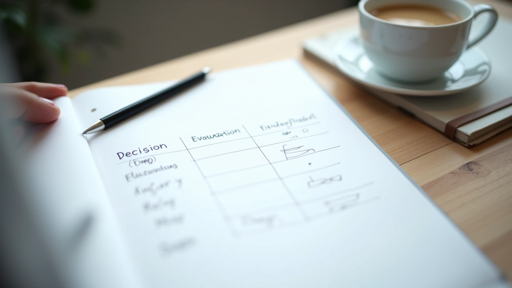 Decision matrix template showing weighted criteria and scoring system used for objective evaluation