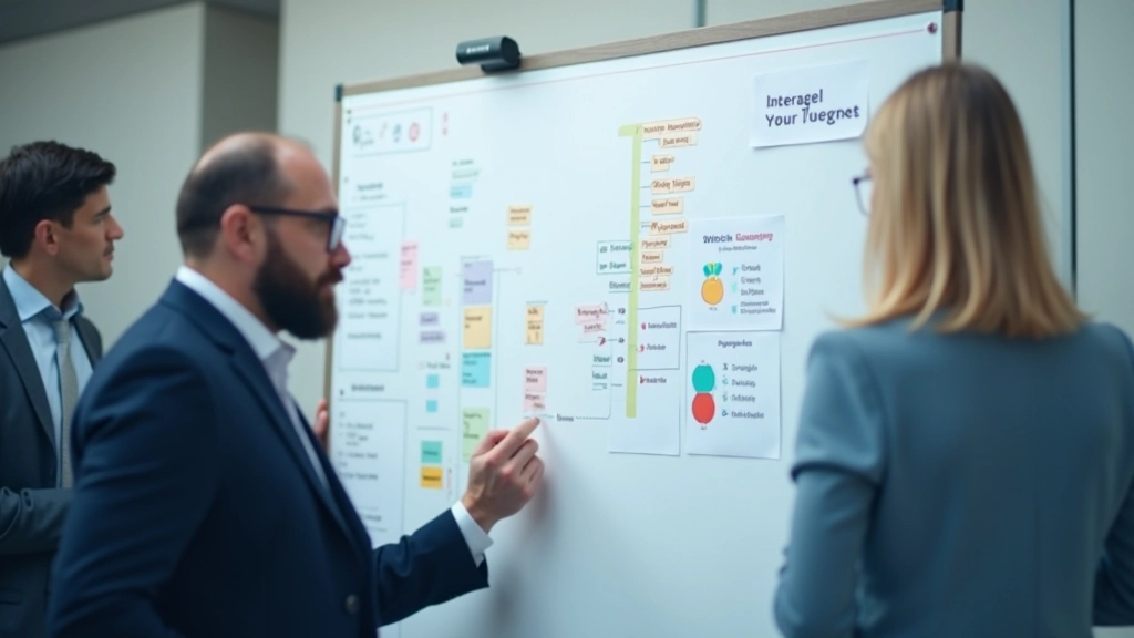 Team members mapping out interests and priorities on a planning board during a strategic session