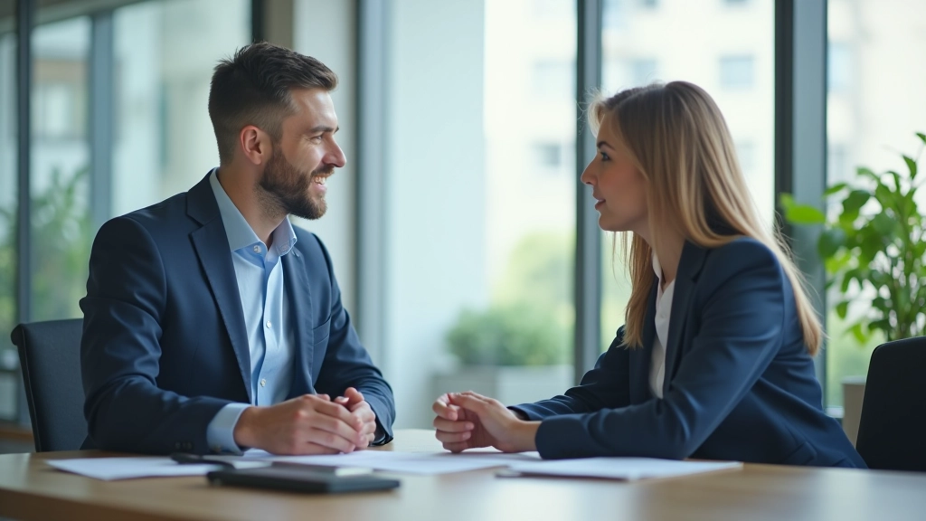 Two professionals having a focused one-on-one conversation in a quiet office setting, demonstrating active listening and engagement